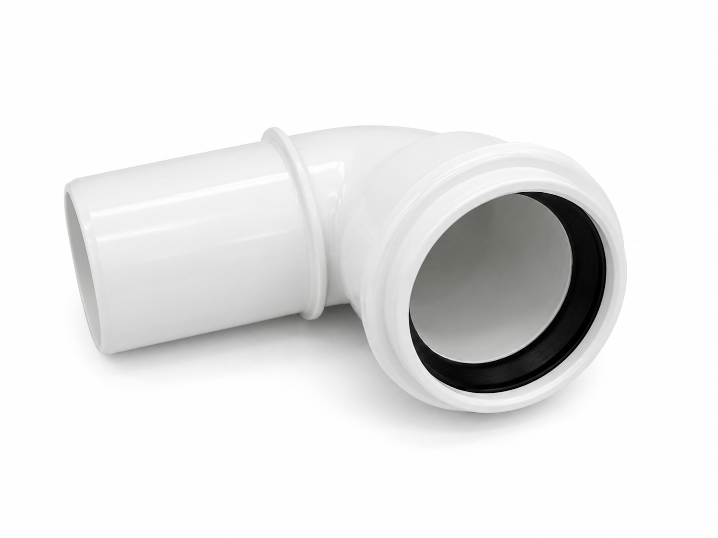 Codo de Conexión Rápida para Perfil de Semillero 49mm Tubería plástica blanca en forma de codo con conexión de goma negra