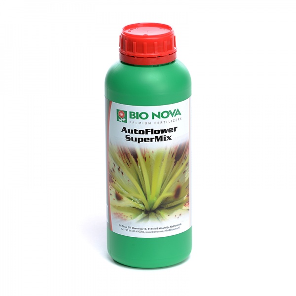 Autoflower Supermix - 1 Litro Frasco verde com tampa vermelha do fertilizante BIO NOVA Autoflower SuperMix