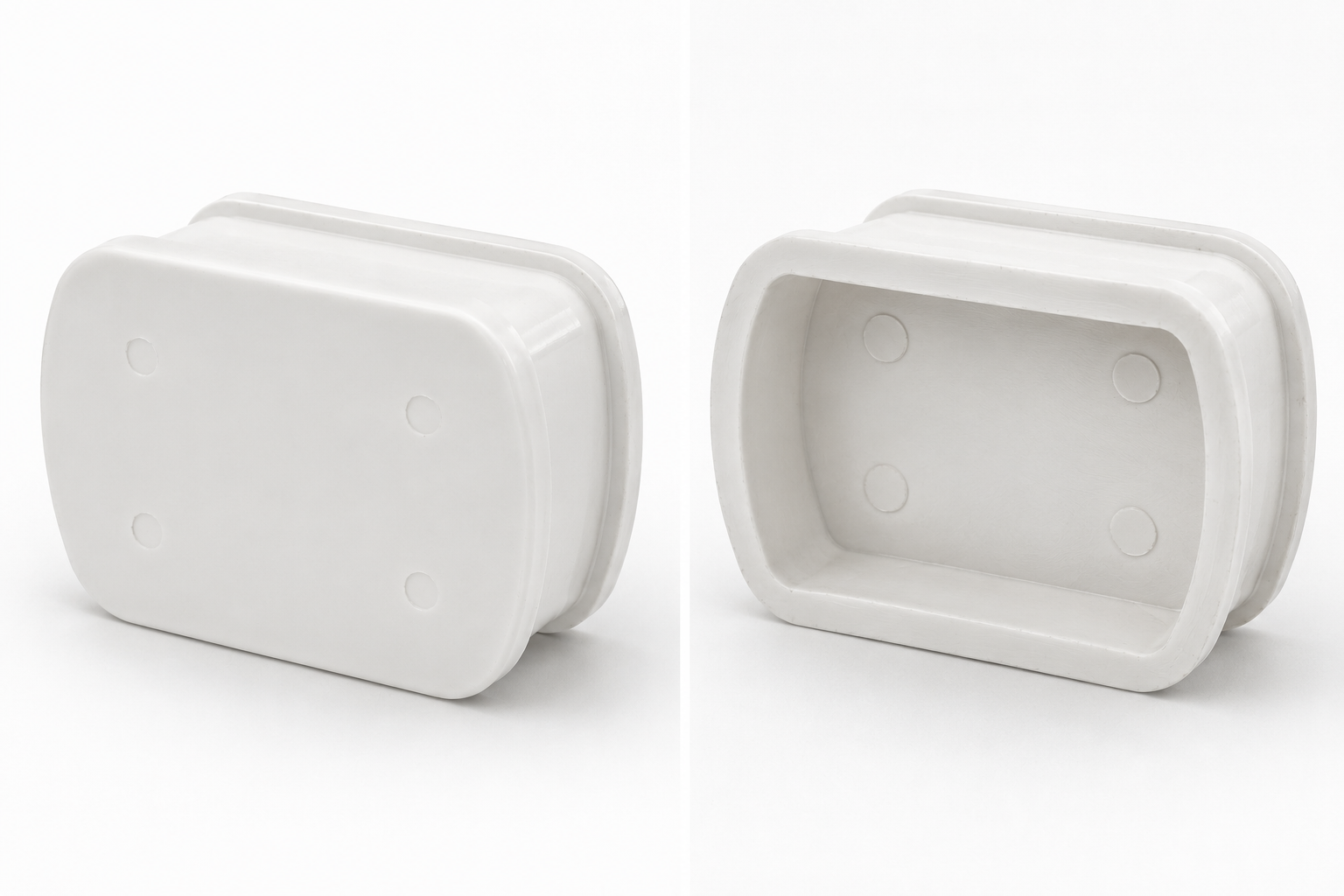 Tapón para Perfil Hidropónico 80mm Contenedor rectangular blanco de plástico con bordes redondeados