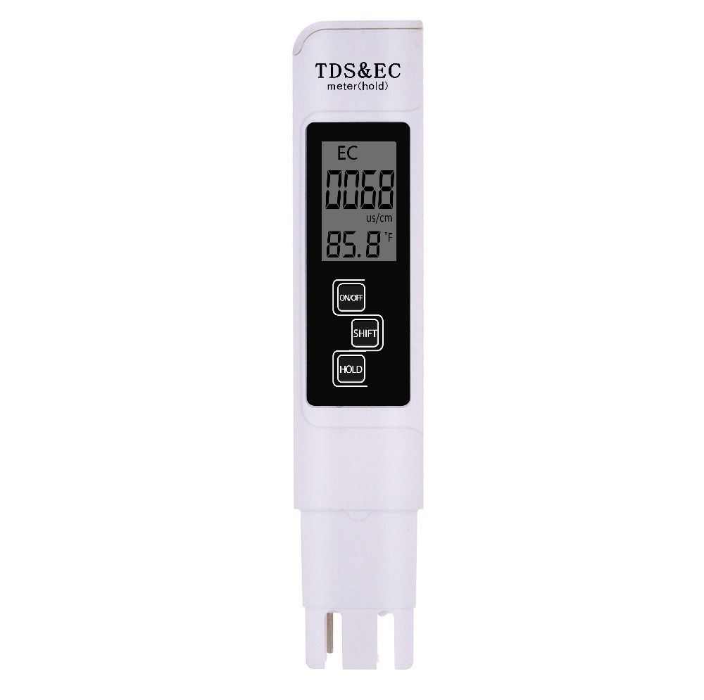 Medidor TDS / EC / Temperatura Medidor digital TDS & EC branco com visor LCD e três botões