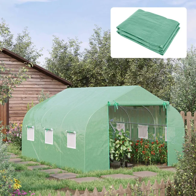 Cobertura Invernadero Anti-UV PE 6 x 3 x 2 m - Verde Estufa de jardim verde em estrutura tubular com janelas transparentes