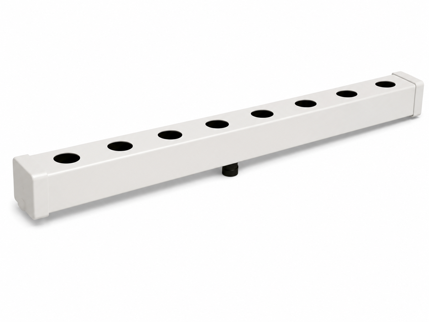 Colector de Descarga para Perfiles de Producción 80mm — 8 Líneas Cinta guía rectangular blanca con nueve orificios circulares sobre fondo blanco
