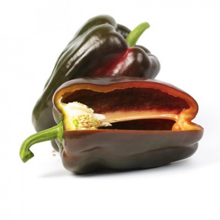 Pimiento CRUCERO F1 Pimento verde escuro partido ao meio com interior vermelho e sementes