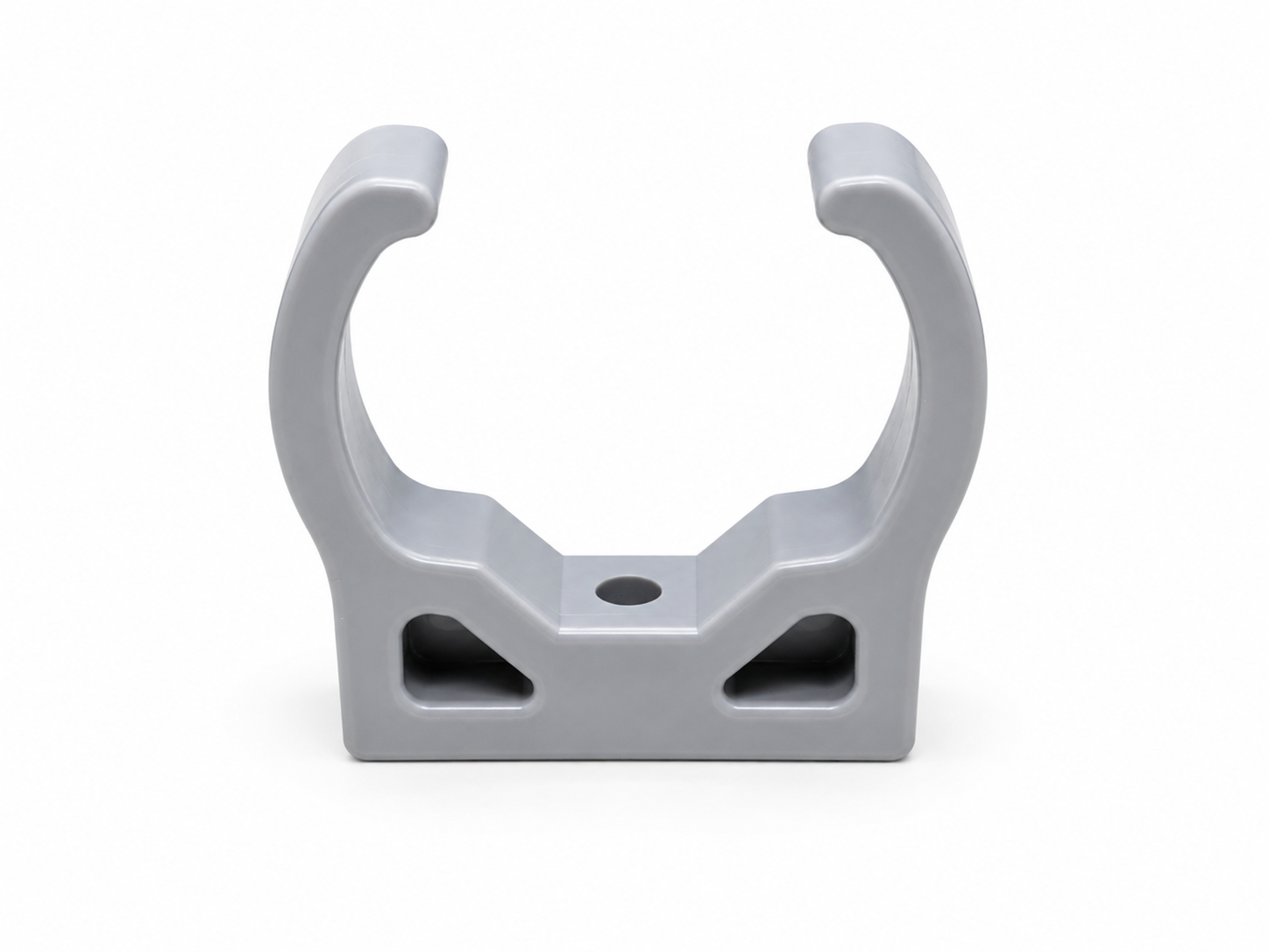 Abrazadera de Muelle para Perfil de Semillero 49mm Soporte o abrazadera de plástico gris en forma de U sobre fondo blanco