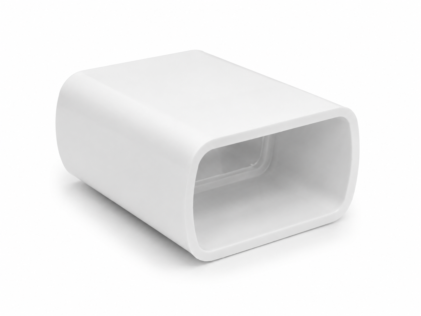 Unión para Perfil de Semillero Hidropónico 49mm Mesa rectangular blanca con esquinas redondeadas y superficie lisa