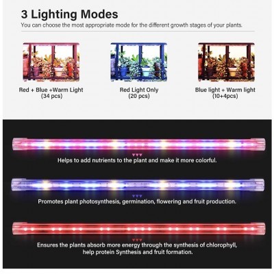 Modos de iluminação LED para plantas com diferentes combinações de luz em barras coloridas