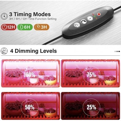 controlo remoto preto e plantas sob luz vermelha com níveis de intensidade