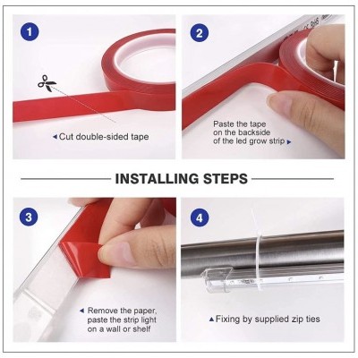 Passos para instalar fita LED com fita dupla face e abraçadeiras de plástico