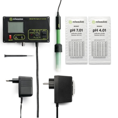 Controlador digital Milwaukee MW102 PRO com sonda e soluções tampão para calibração