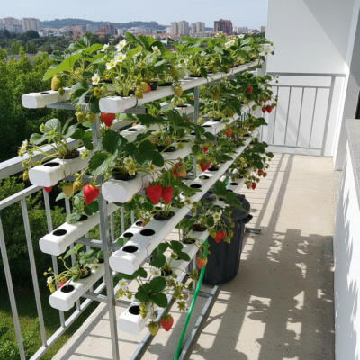 Sistema hidropónico para cultivo de fresas en balcón urbano