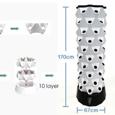 Estructura modular vertical blanca para cultivo con agujeros negros y base negra