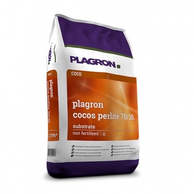 Saco de substrato Plagron Cocos Perlite 70/30 branco e roxo com faixa laranja