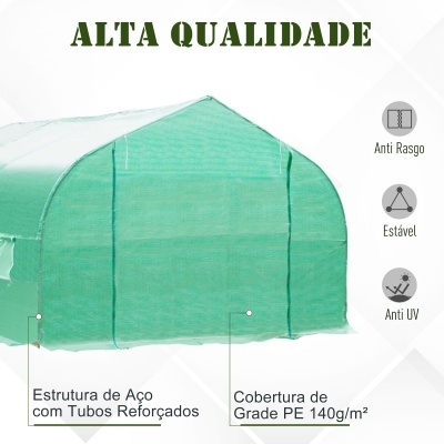 Estufa verde para cultivo com estrutura de aço e cobertura resistente