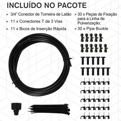 Kit de peças para sistema de irrigação com tubo, conectores e acessórios