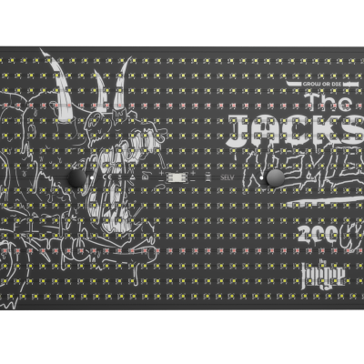 Placa metálica preta com dinossauro e texto The JACKSON NEMESIS 2000W