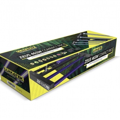 Caixa de barras vestíveis ZEVS 45W Completes com design preto, amarelo e detalhes em roxo e verde