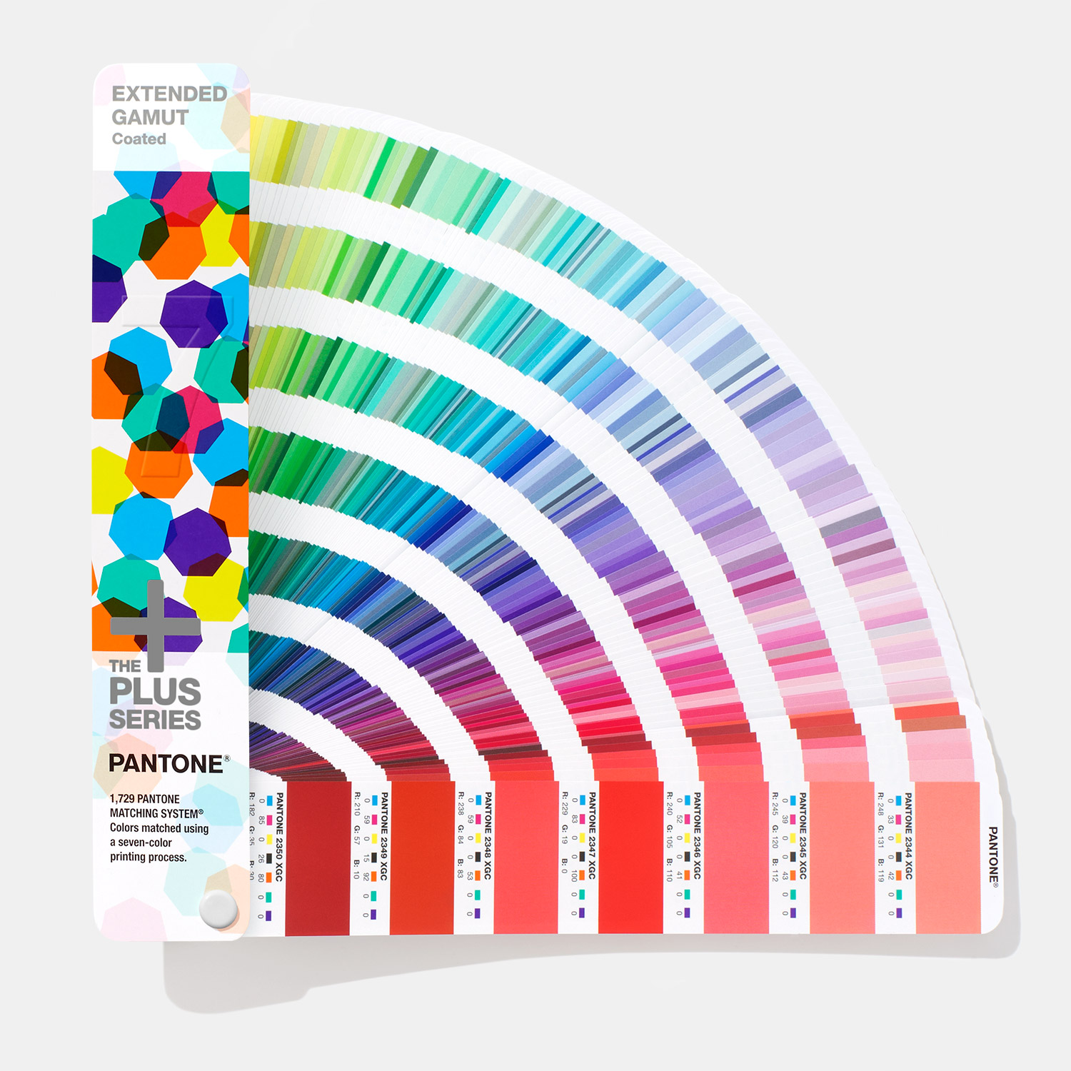 Mostruário de cores Pantone em gradiente com texto EXTENDED GAMUT Coated