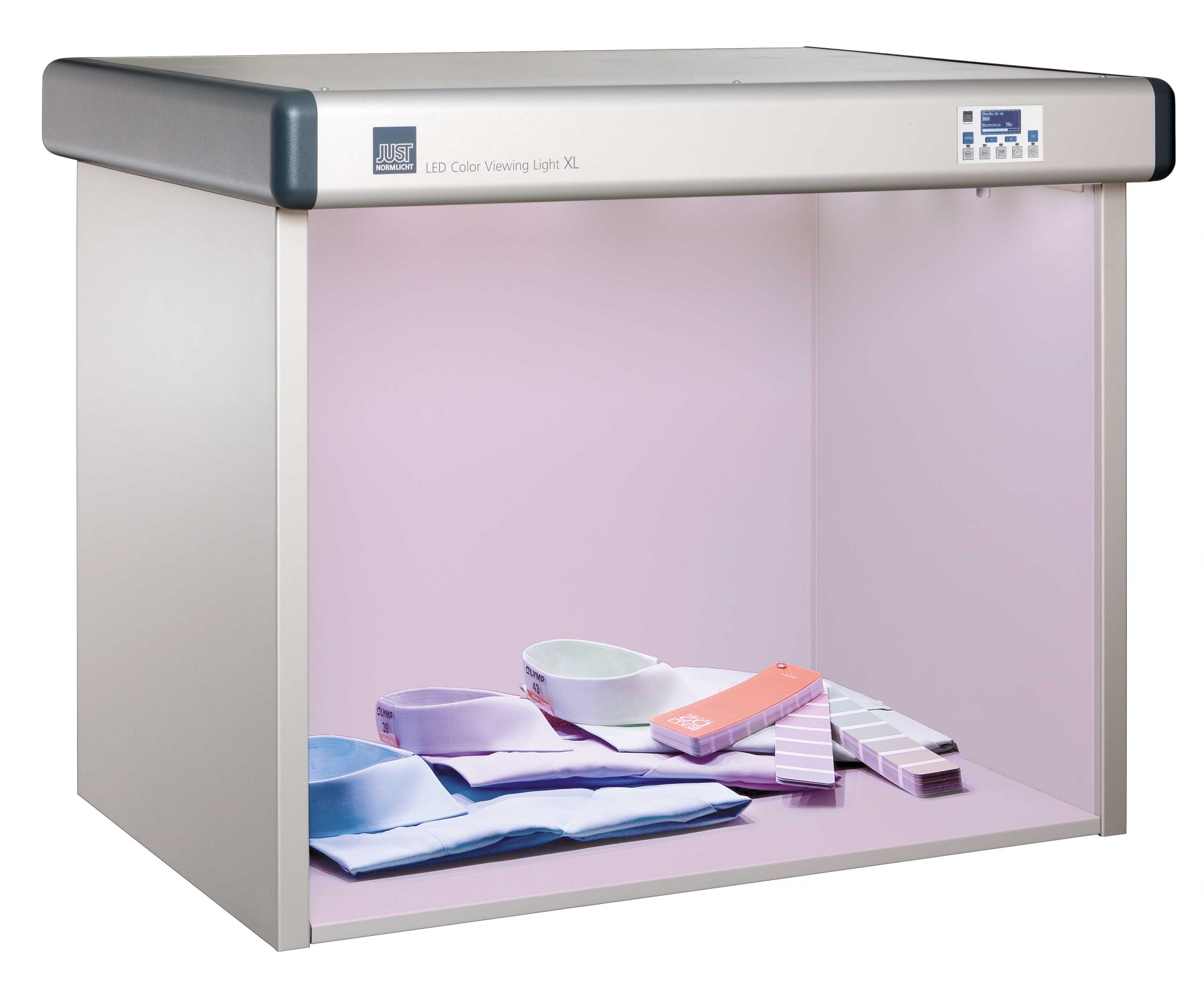 JUST - LED Color Viewing Light Cabine de visualização de cores LED cinzento com amostras de tecido