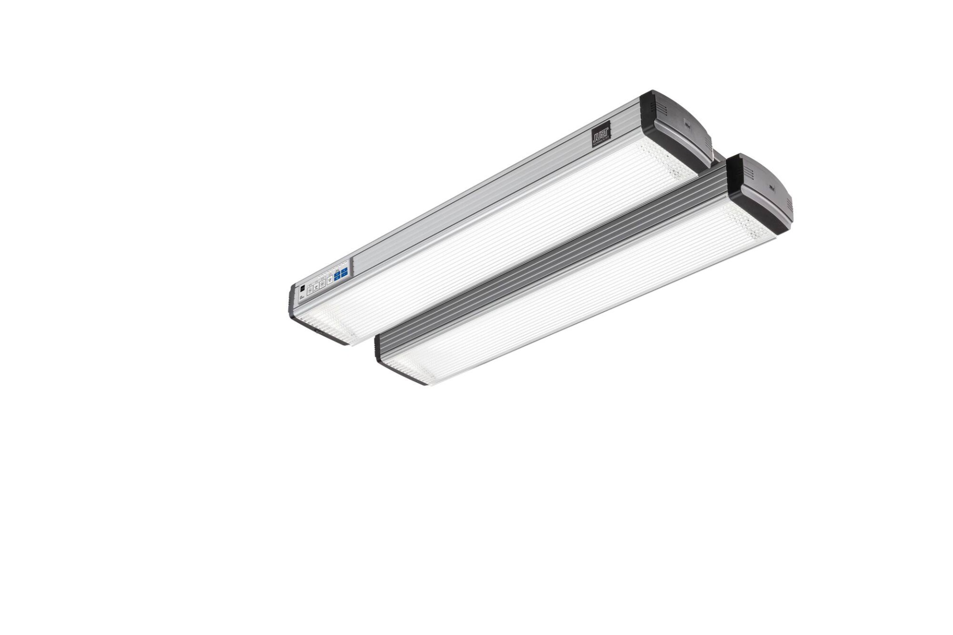 DLS moduLight Duas lâmpadas LED retangulares cinzentas com difusor branco e extremidades pretas