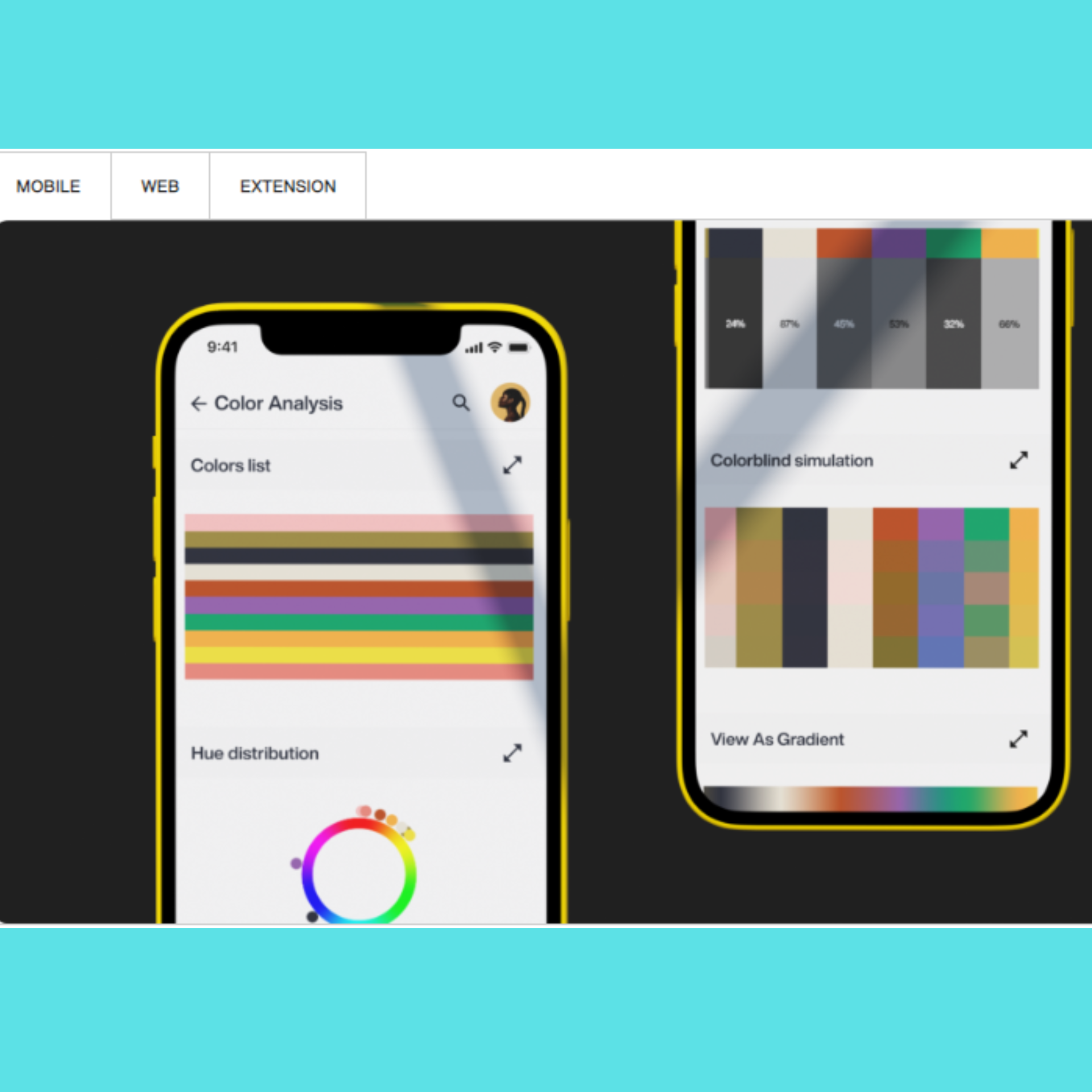 PANTONE Connect Ecrã de smartphone com aplicação de análise de cores e simulação para daltónicos