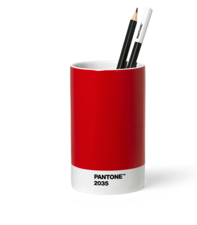 PANTONE - PENCIL CUP Caneca ou suporte vermelho e branco PANTONE 2035 a conter um lápis e um marcador