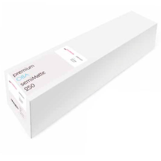 GMG ProofMedia premium OBA semiMatte 250 Caixa branca com etiqueta 'premium OcaL semiMatte 250'