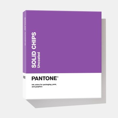 Livro Pantone Solid Chips Uncoated com capa púrpura e branca