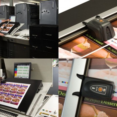 Impressora industrial a imprimir folhas coloridas de sobremesas