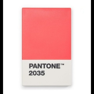 Cartão Pantone cor 2035 vermelho e branco com texto preto