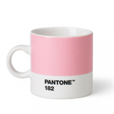 Caneca de cerâmica rosa e branca com texto PANTONE™ 182