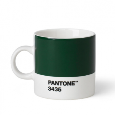 Caneca verde escuro com base branca e texto PANTONE 3435