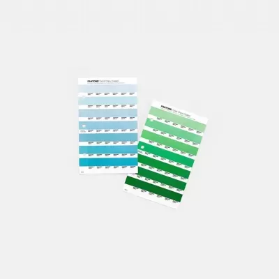 Cartões de cores Pantone em tons de azul e verde