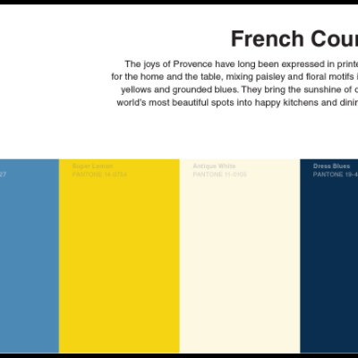 Paleta de cores French Country com amostras e texto explicativo