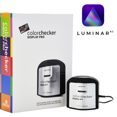 Colorchecker Display Pro Calibrite com embalagem colorida e logotipo LUMINAR AI
