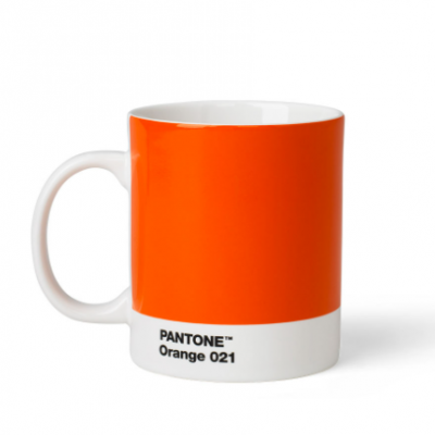 Caneca cerâmica laranja PANTONE com texto PANTONE Orange 021