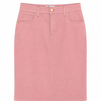 Saia rosa de ganga com bolsos e botões dourados