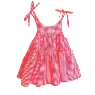 Vestido infantil vermelho xadrez com alças de amarrar