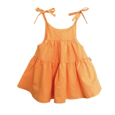 Vestido infantil laranja xadrez com alças e laços