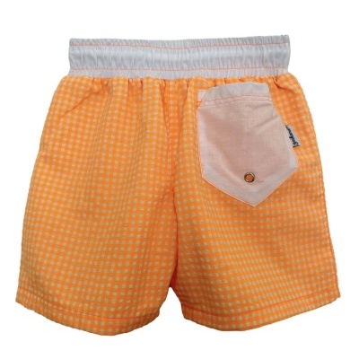 Calções de banho laranja com cós cinza e bolso creme