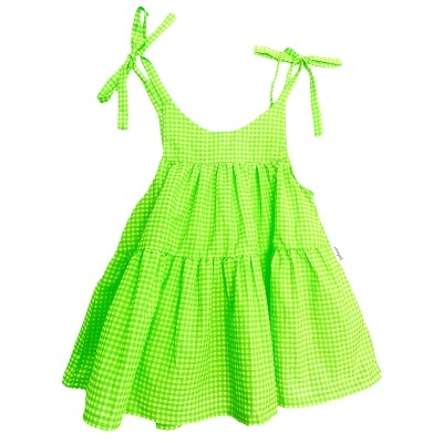 Vestido infantil xadrez verde e branco com alças para amarrar
