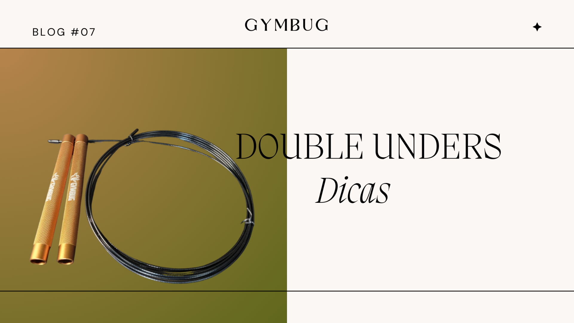 corda de saltar com cabos de madeira e corda preta com texto GYMBUG e DOUBLE UNDERS