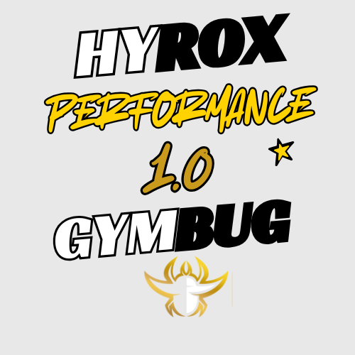 Logotipo HYROX PERFORMANCE 1.0 GYMBUG em fundo cinza claro