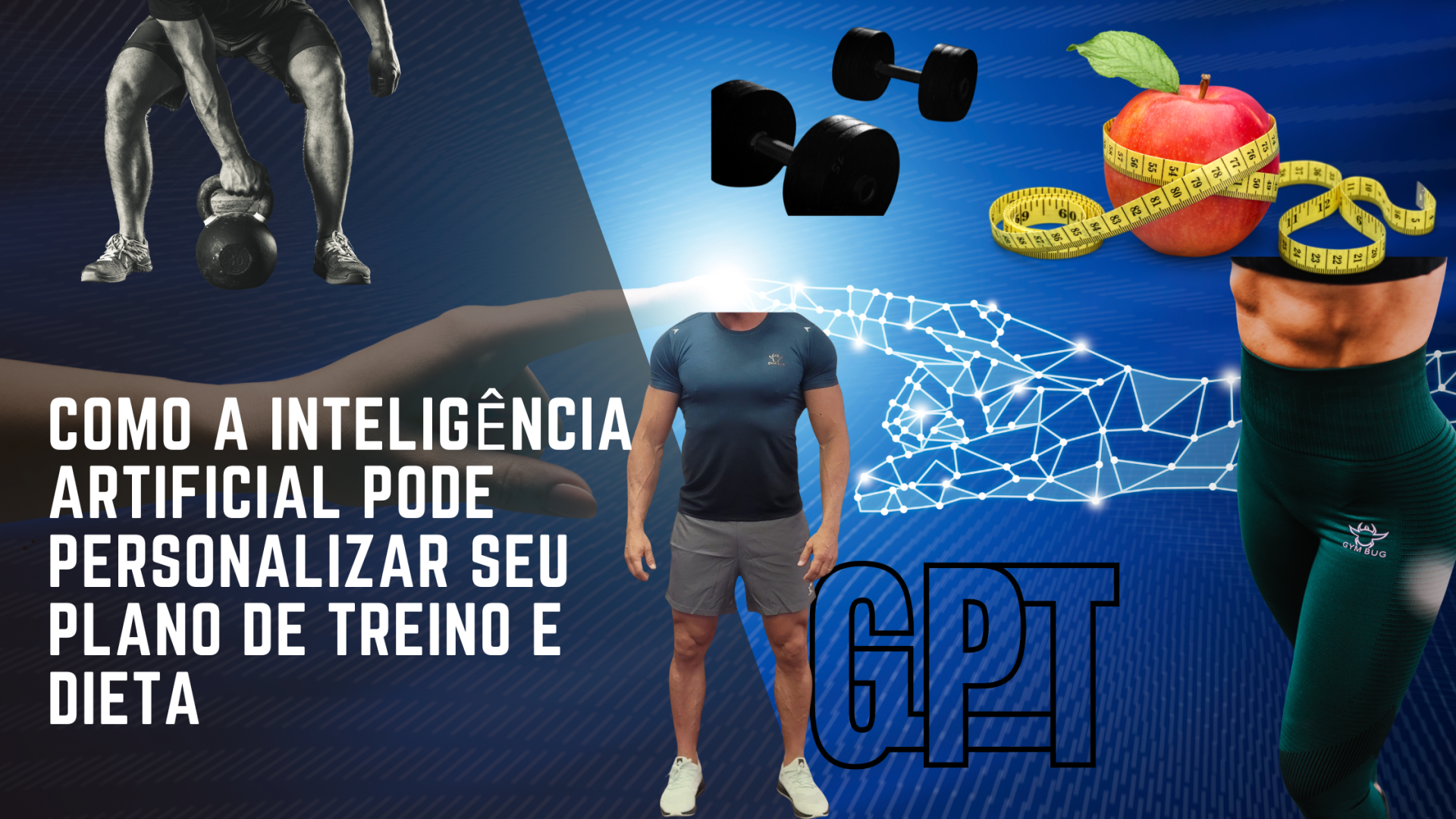Imagem sobre inteligência artificial para personalizar treino e dieta com elementos de fitness e tecnologia