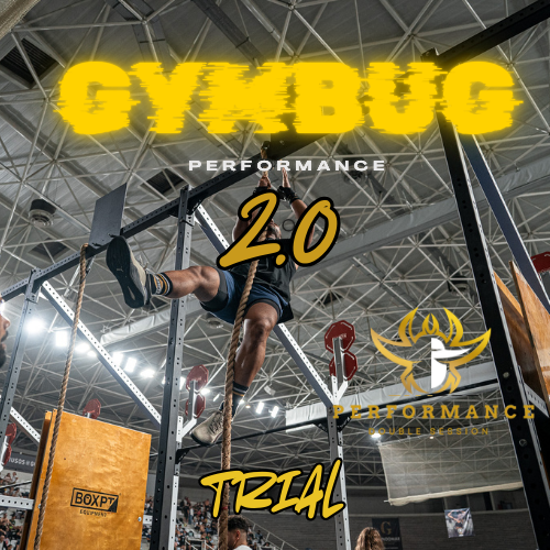 Atleta escalando corda em ginásio com caixas, estruturas metálicas e texto promocional de competição