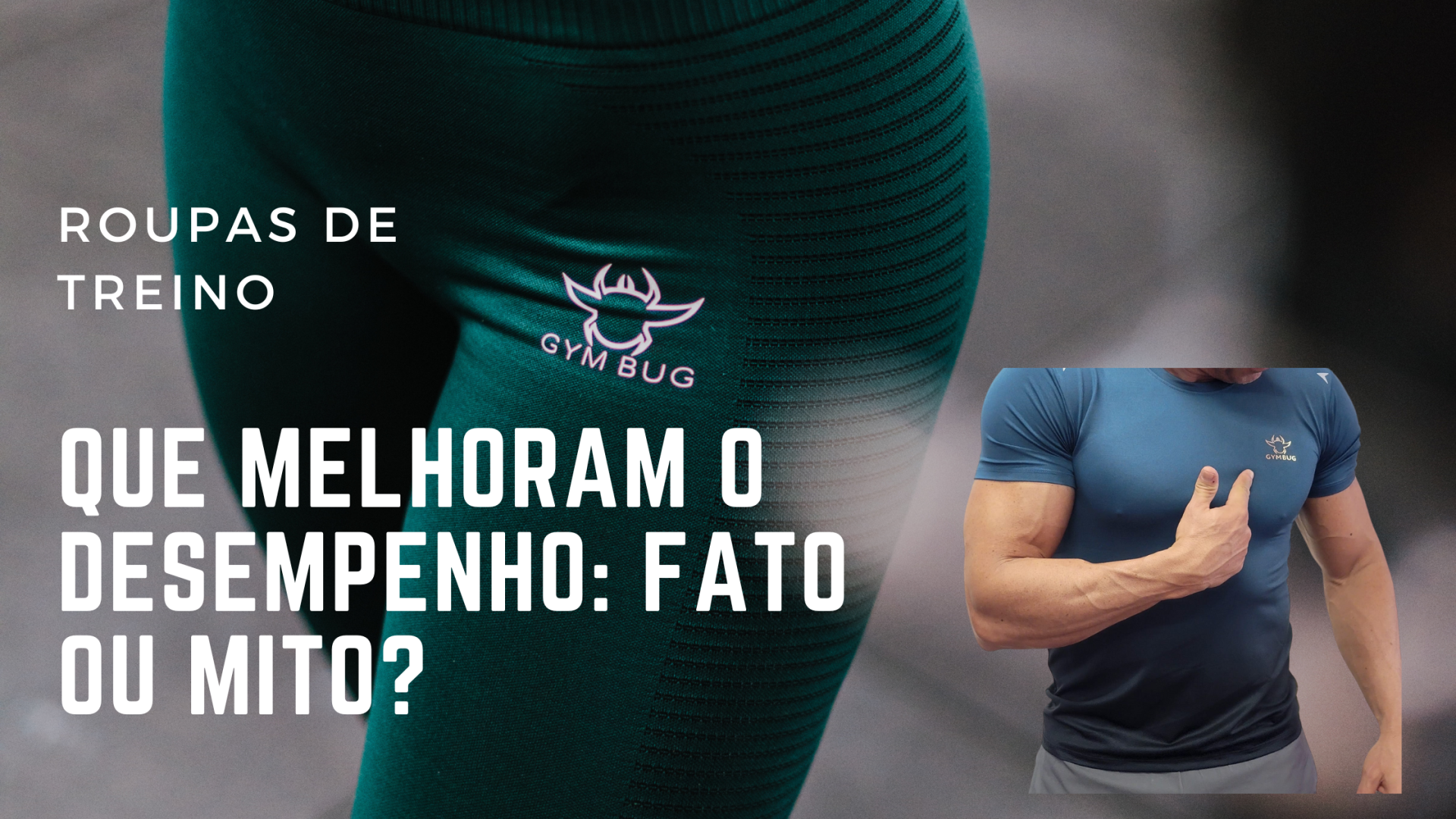 Roupas de treino com logotipo GYM BUG, legging verde e t-shirt azul