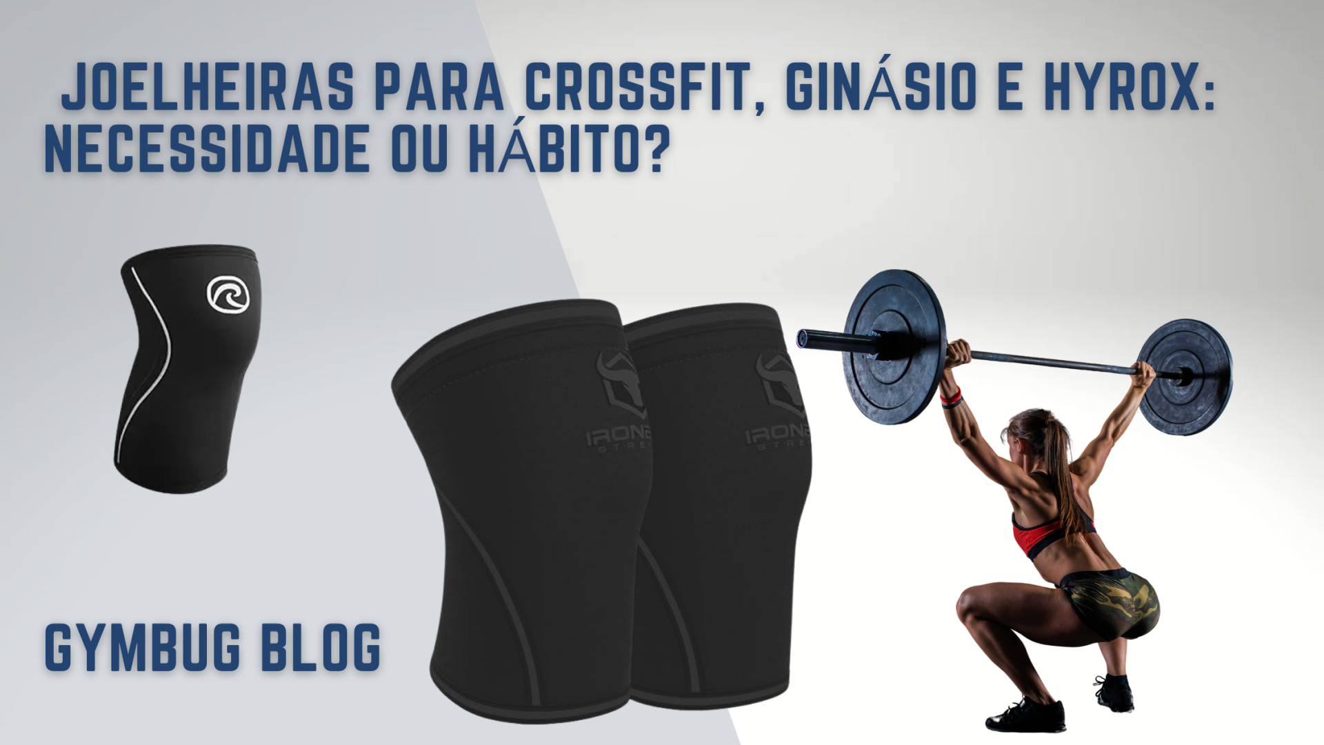 Joelheiras pretas para desporto e pessoa a fazer levantamento de peso