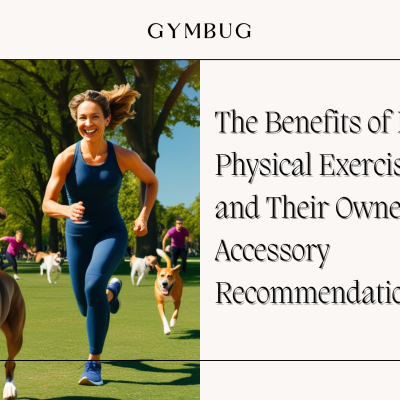 Mulher a correr com cães num parque e texto sobre benefícios de exercício físico diário para cães e donos