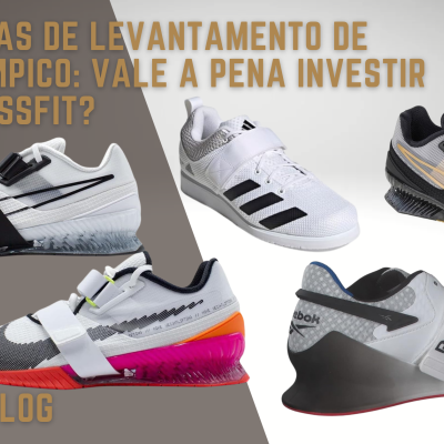 Cinco modelos de sapatilhas para levantamento de peso com velcro e o texto sobre investimento para CrossFit