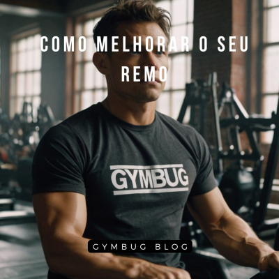 Homem no ginásio com t-shirt GYMBUG a usar equipamento de exercício