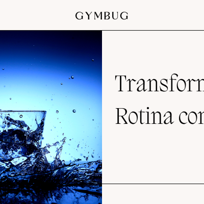 Copo de vidro com água a derramar e texto 'Transforme Sua Rotina com Água'.